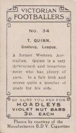 1933 Hoadley's Victorian Footballers #34 Tom Quinn Back
